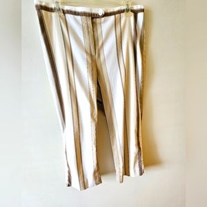 Havana Stripe Capris Size 14 by Valerie Steven's in Brown/Khaki/White